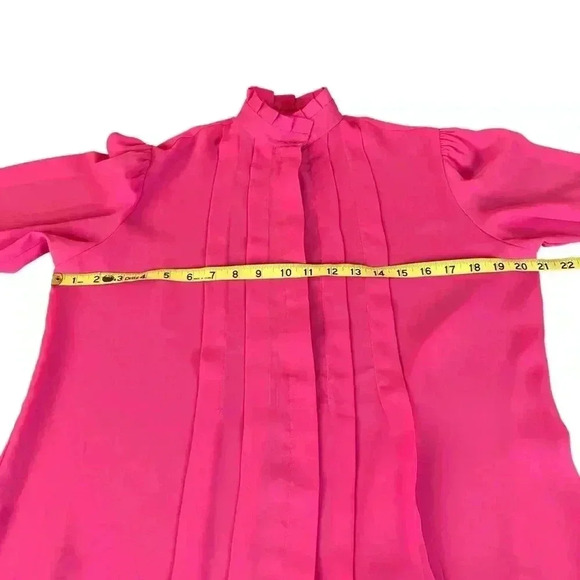 VTG Women's Sz.12 Sheer Puff-Sleeve Blouse Hot-Pink Pleated Front Victorian - Picture 5 of 9